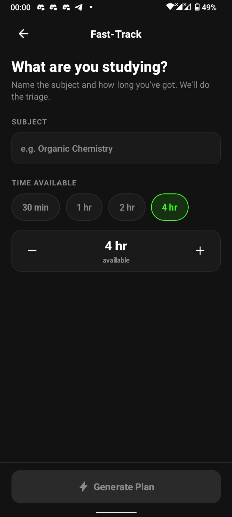 StudRush Fast-Track: Select Subject and Time Window